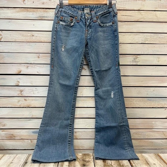 Rare Y2K True Religion Lady Godiva Embroidered Low-Rise Flare Jeans Sz 27 - Picture 3 of 16